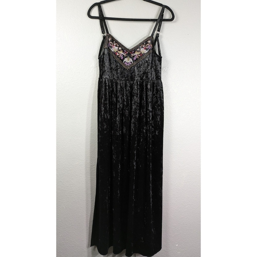 Somedays Lovin Dress Womens Small Black Velvet Maxi Slip Embroidered Floral